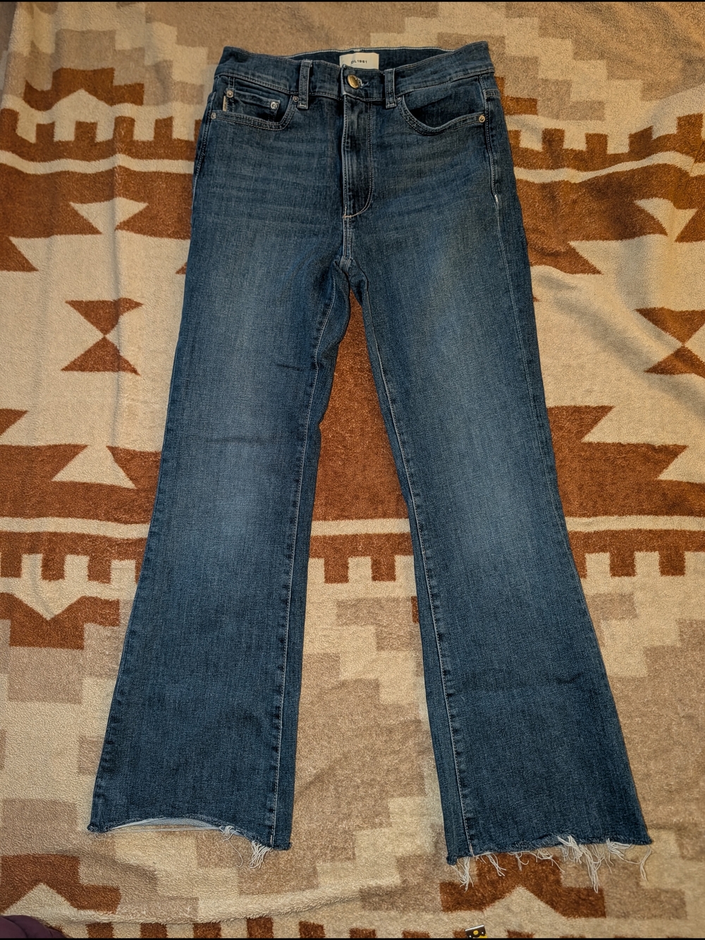 DL1961 Women's 26 Dark Blue Flare Jeans Raw Hem Bridget Boot Casual Comfort
